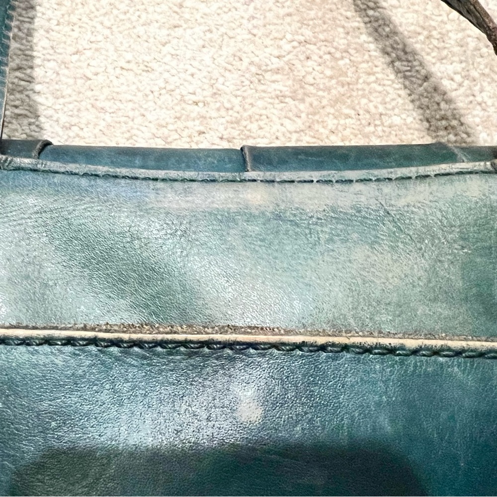 Patricia Nash Granada Green Woven Distressed Leather Messenger Crossbody Bag - Picture 9 of 15